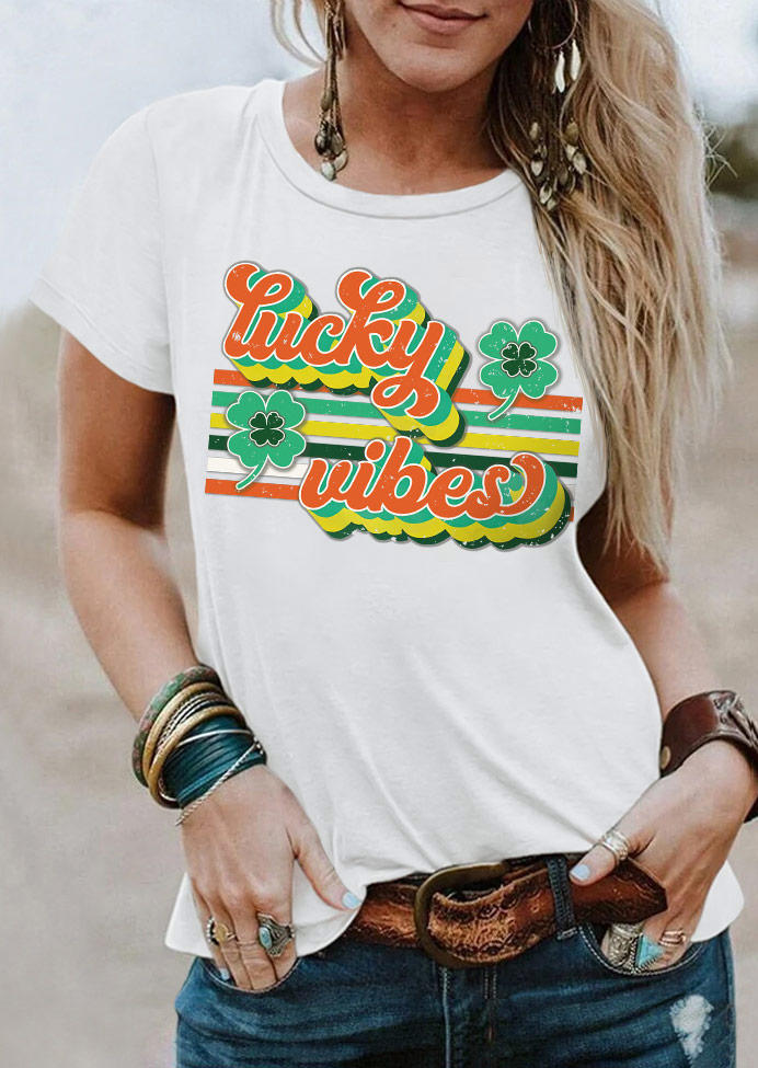 

St. Patrick's Day Lucky Vibes T-Shirt Tee - White, SCM011503