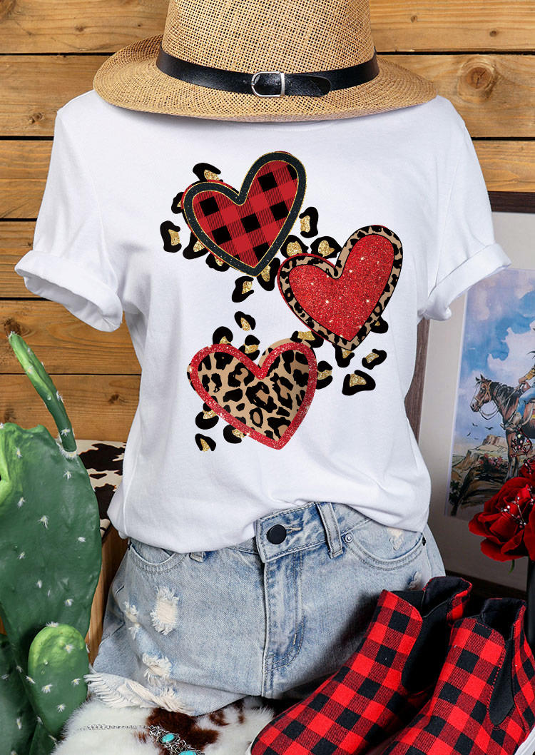 

Valentine Leopard Heart Glitter T-Shirt Tee - White, SCM011532