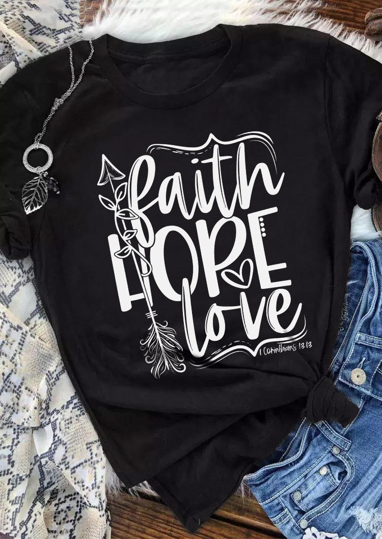 

Faith Hope Love Arrow T-Shirt Tee - Black, SCM011536