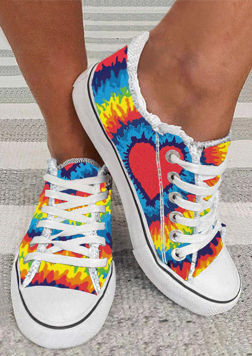 

Valentine Tie Dye Heart Round Toe Flat Sneakers, Multicolor, SCM011645