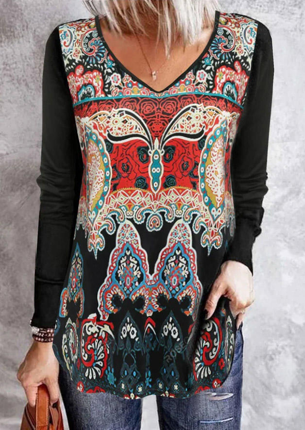 

Ethnic Long Sleeve Casual Blouse, Multicolor, SCM011666