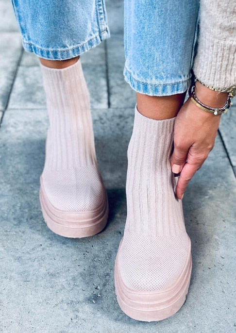 Knitted Round Toe Casual Boots - Pink