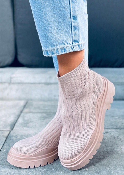 

Knitted Round Toe Casual Boots - Pink, SCM007458