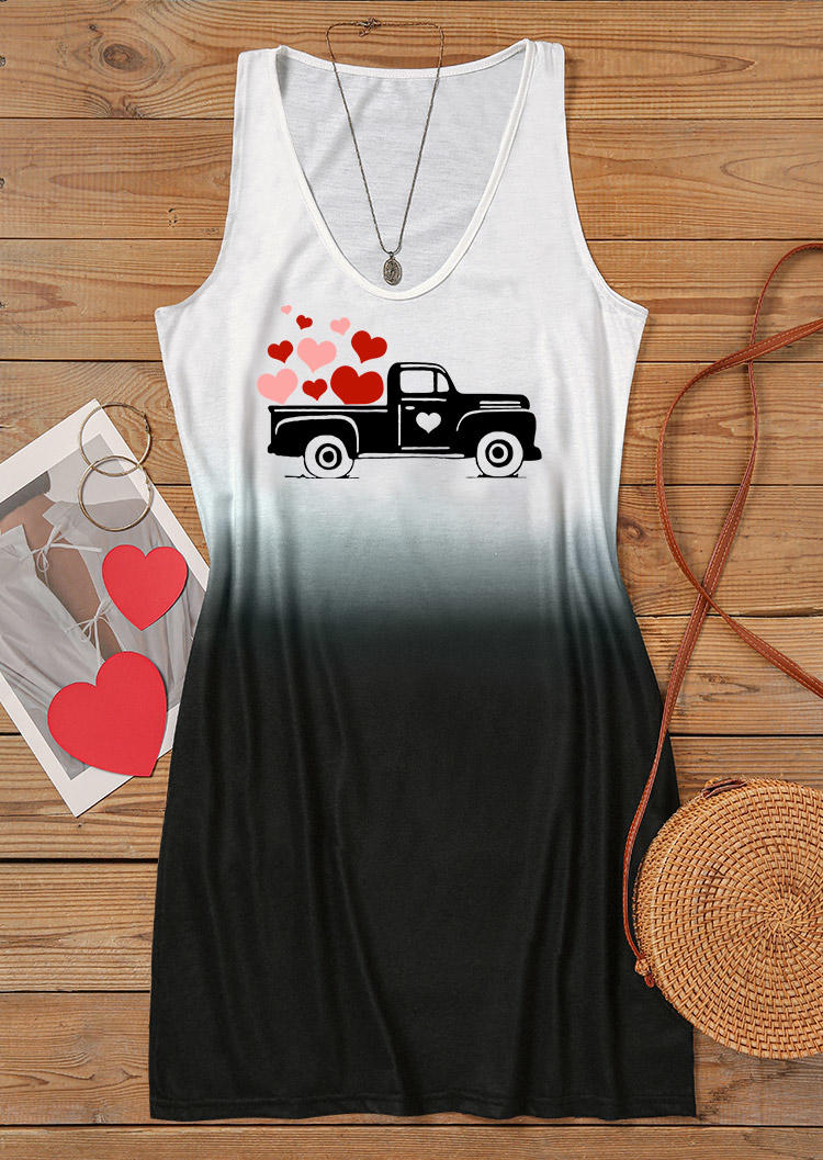 Valentine Love Heart Truck Gradient Mini Dress