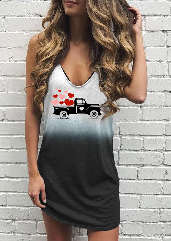 Valentine Love Heart Truck Gradient Mini Dress