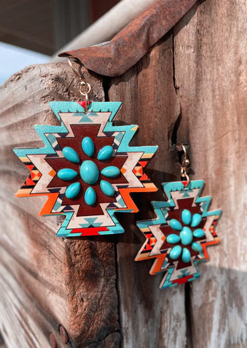 

Turquoise Aztec Geometric Hook Earrings, Multicolor, SCM011079