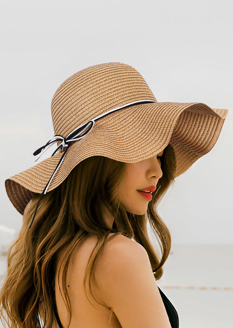 Bowknot Sun Visor Wide Brim Rolled Up Straw Hat