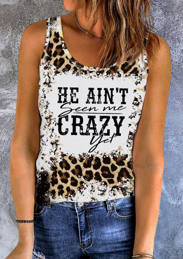 

He Ain't Seen Me Crazy Yet Leopard Bleached Tank - White, SCM011437