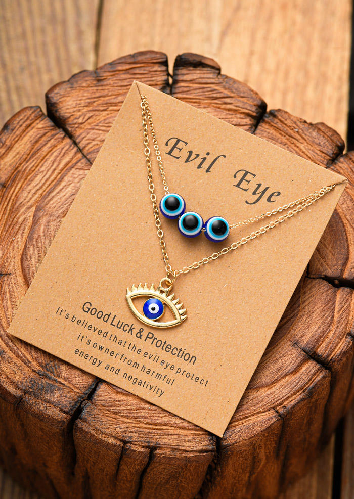 

2Pcs Evil Eye Good Luck & Protection Necklace Set, Multicolor, SCM011443