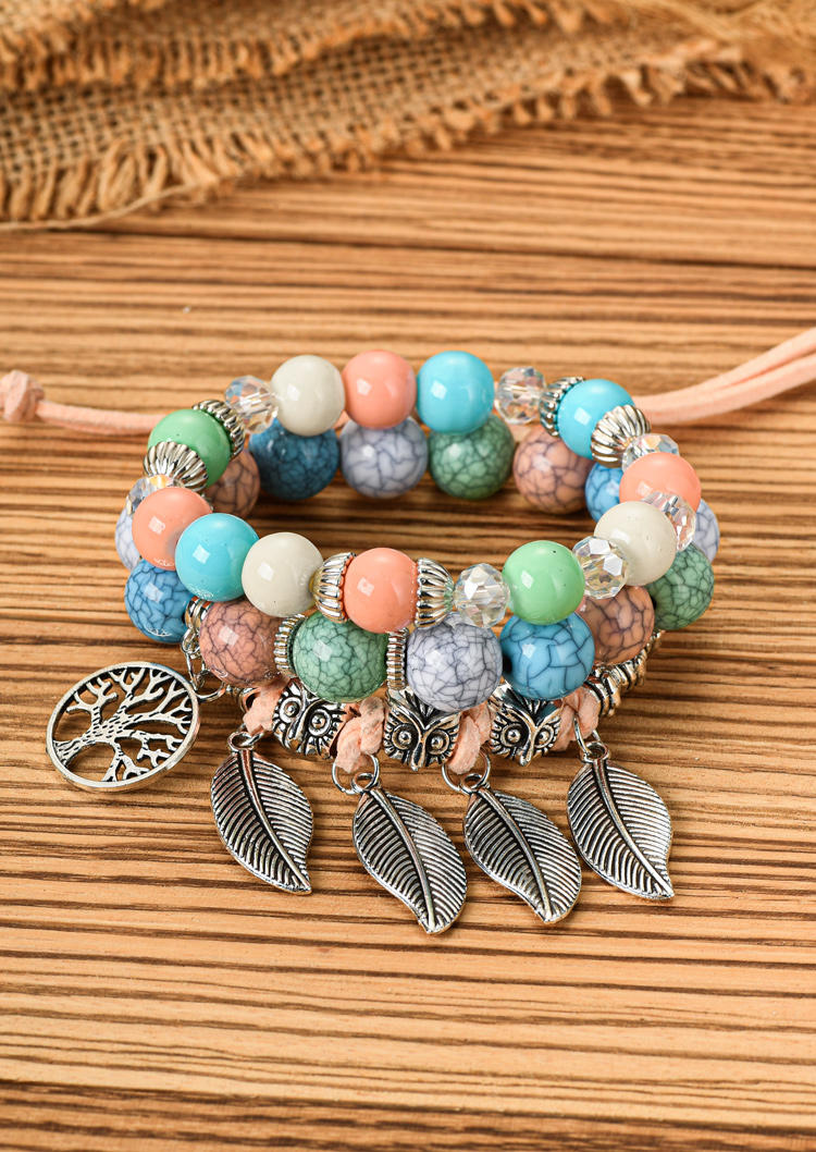 

Owl Leaf Beading Multi-Layered Bracelet, Blue;multicolor, SCM011447