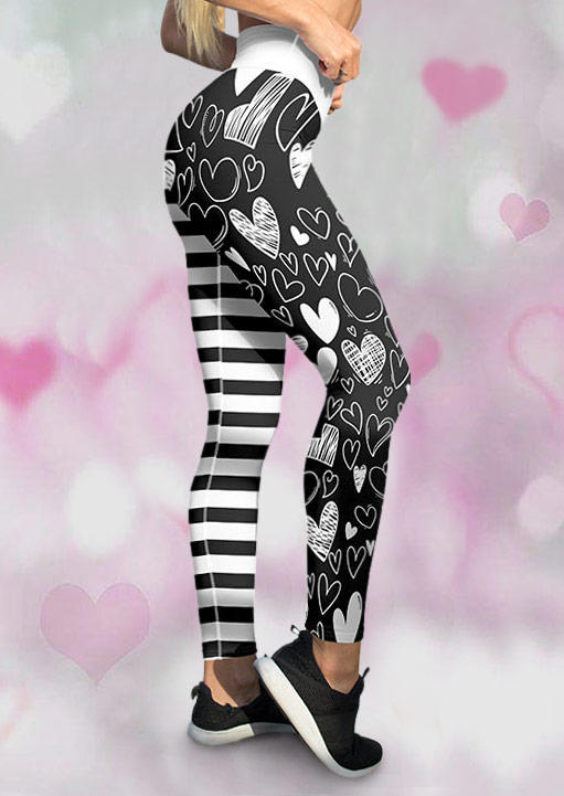 Valentine Heart Striped Skinny Leggings - Black, SCM011455