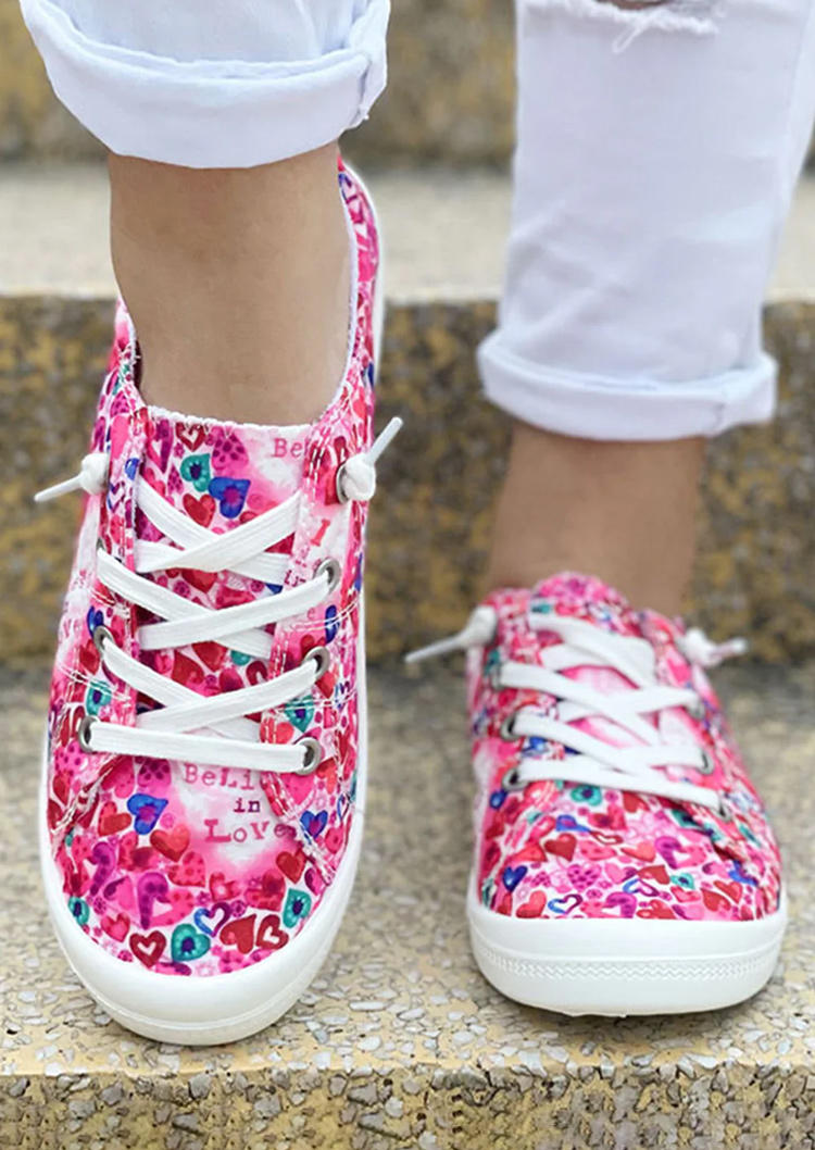 

Valentine Believe In Love Colorful Heart Lace Up Sneakers - Pink, SCM011521