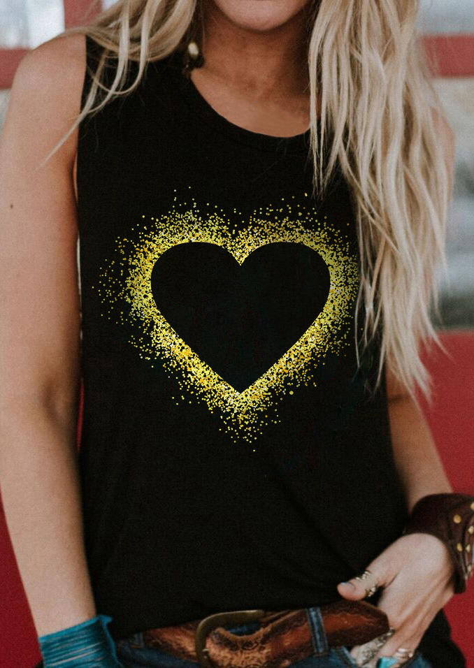 

Valentine Glitter Heart Casual Tank - Black, SCM011619