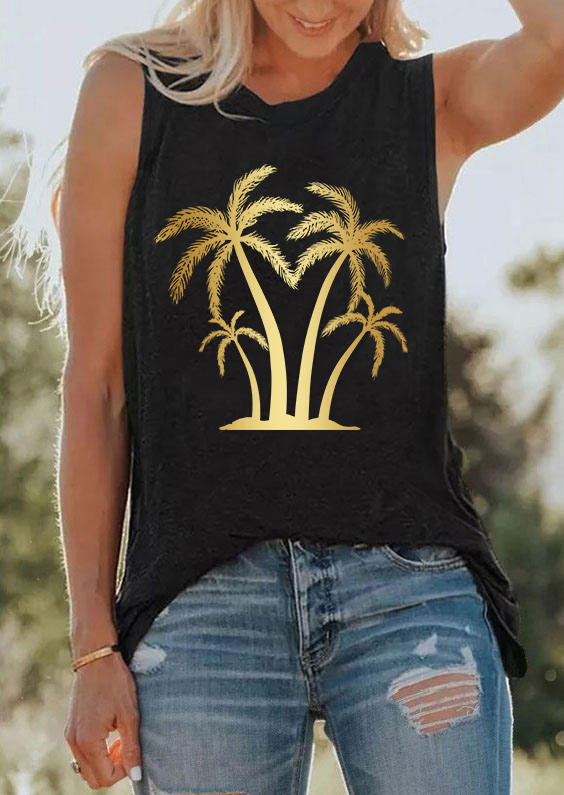 Coconut Tree O-Neck Tank - Black