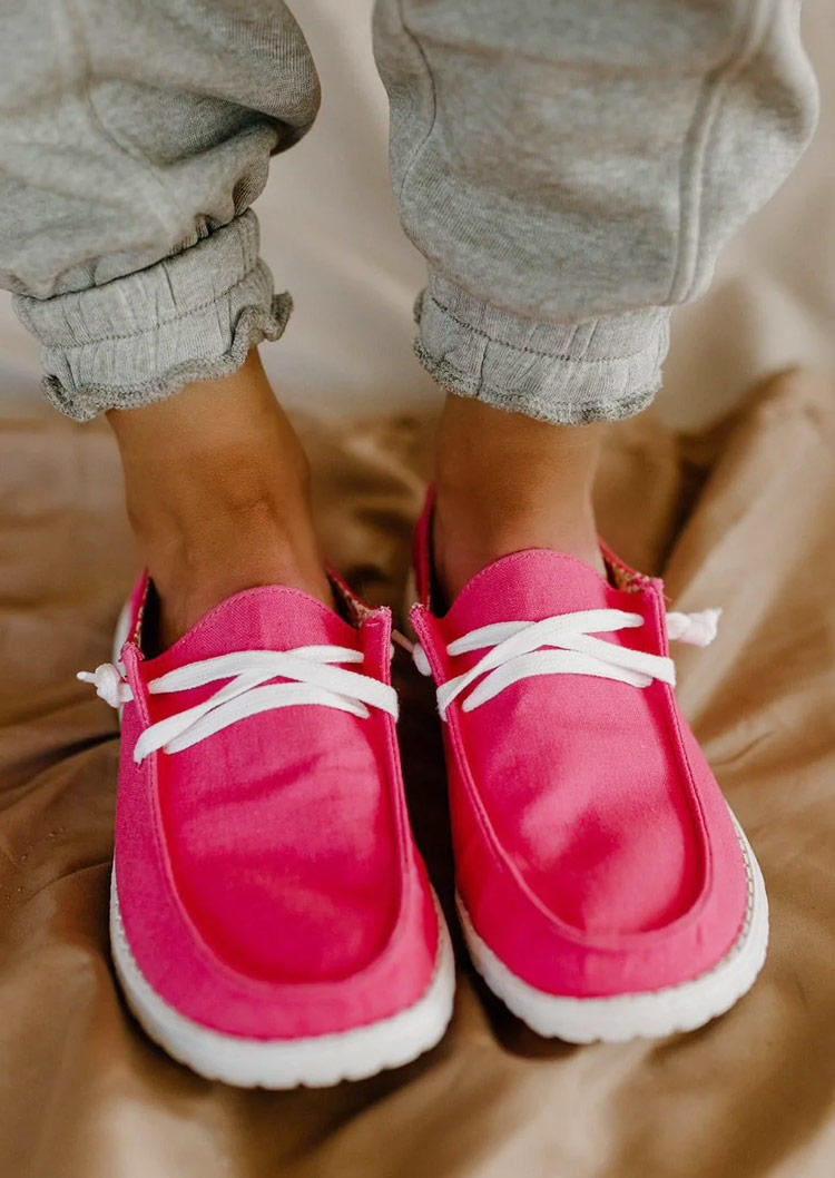 Slip On Round Toe Flat Sneakers - Rose Red