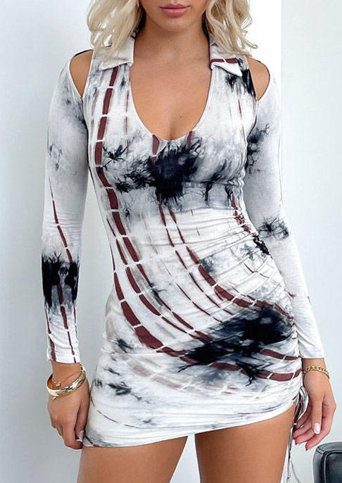

Tie Dye Hollow Out Long Sleeve Bodycon Dress, Multicolor, SCM011727