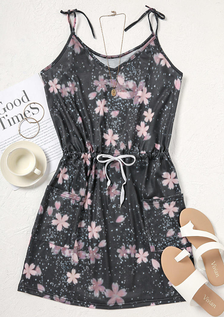 Cherry Blossoms Drawstring Pocket Mini Dress