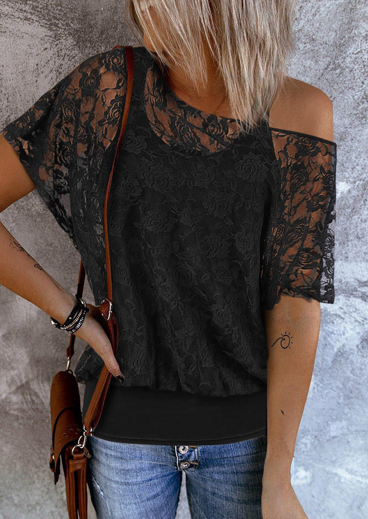 

2Pcs Lace Blouse And Racerback Tank - Black, SCM011157