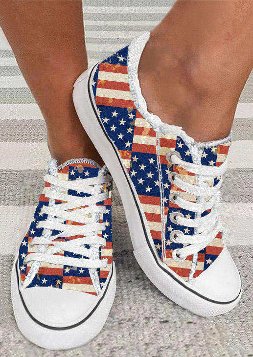 

American Flag Lace Up Sneakers, Multicolor, SCM011308