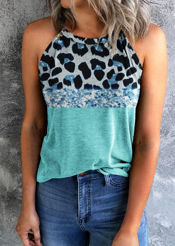 

Leopard Color Block O-Neck Casual Camisole, Multicolor, SCM011476
