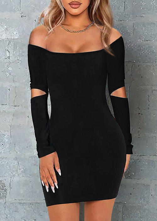 

Hollow Out Off Shoulder Bodycon Dress - Black, SCM011629