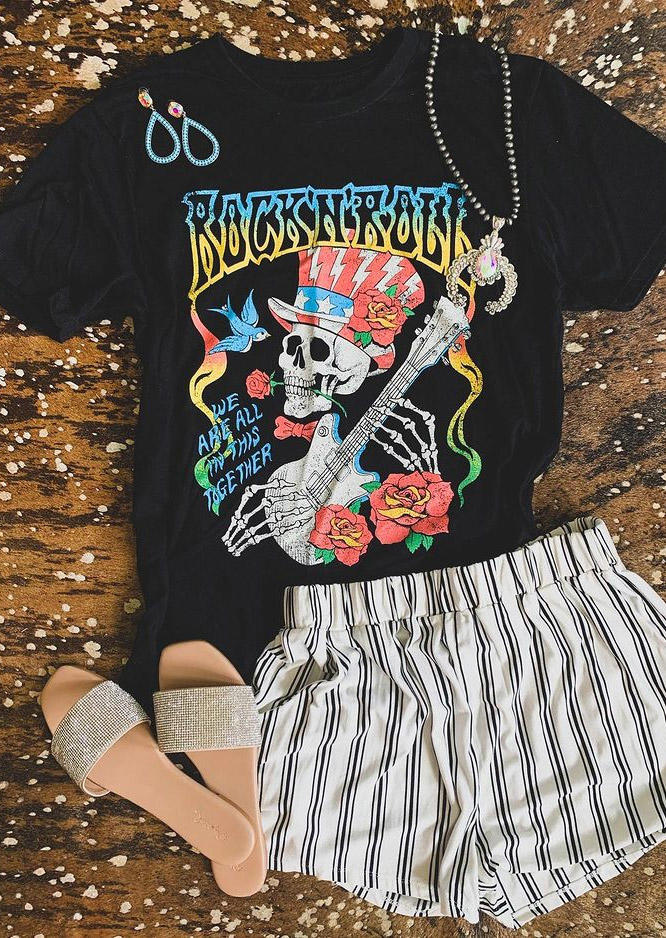 

Rock 'N' Roll Skeleton Guitar T-Shirt Tee - Black, SCM011693