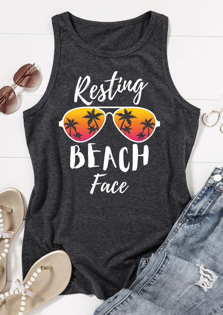 Resting Beach Face Glasses Coconut Tree Tank - Dark Grey
