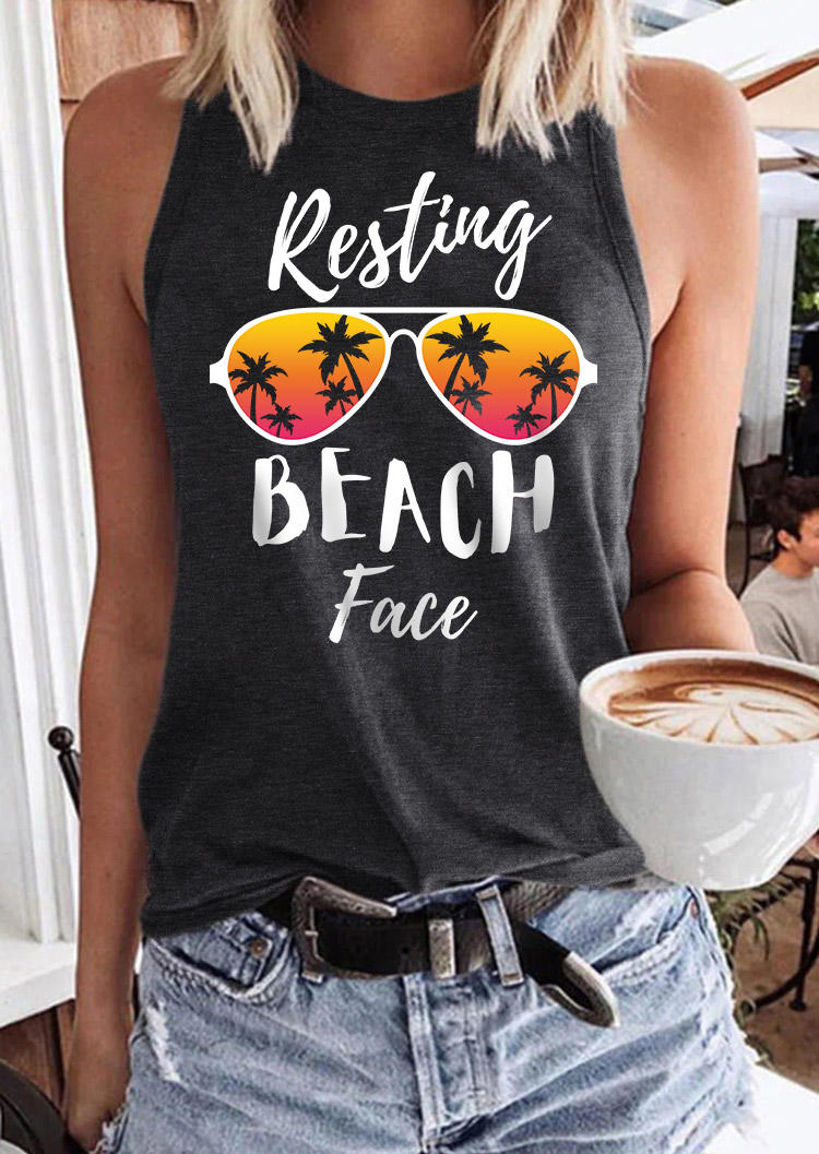 

Resting Beach Face Glasses Coconut Tree Tank - Dark Grey, Gray, SCM011768