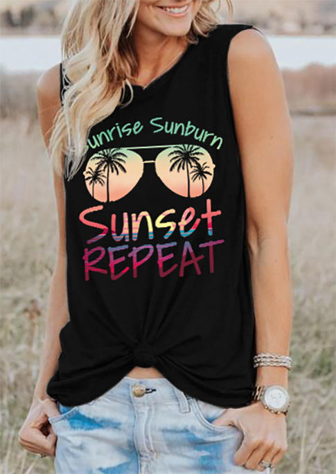 Sunglasses Sunrise Sunburn Sunset Repeat Tank - Black