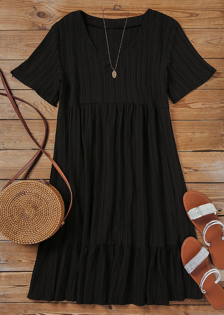 Ruffled Short Sleeve V-Neck Mini Dress