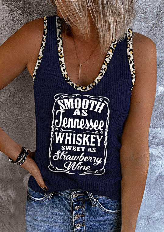 Smooth As Tennessee Whiskey Sweet As Strawberry Wine Leopard Tank - Navy Blue