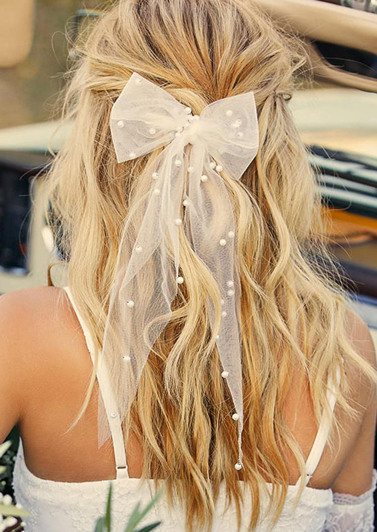 

Pearl Mesh Bowknot Headband, White, SCM011511