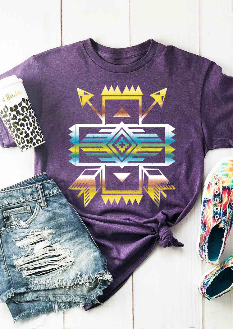 

Aztec Geometric Arrow T-Shirt Tee - Purple, SCM011673