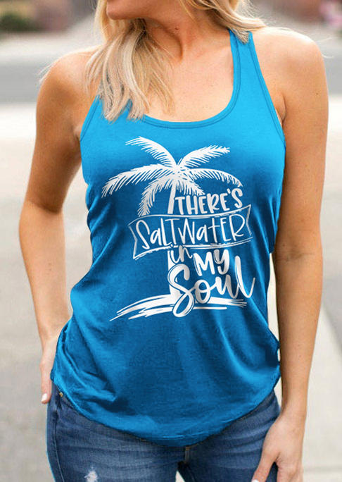 There's Saltwater In My Soul O-Neck Racerback Tank - Blue
