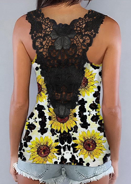 

Sunflower Cow Lace Splicing Racerback Tank, Multicolor, SCM011766