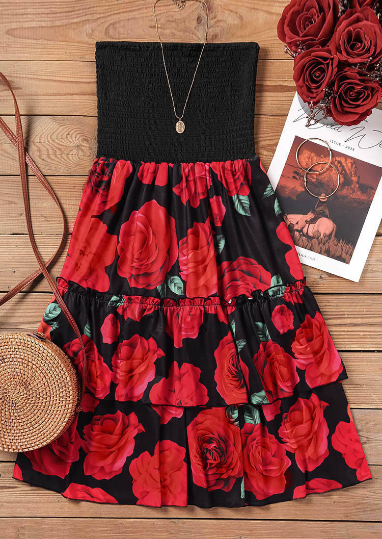 Rose Strapless Bandeau Smocked Mini Dress