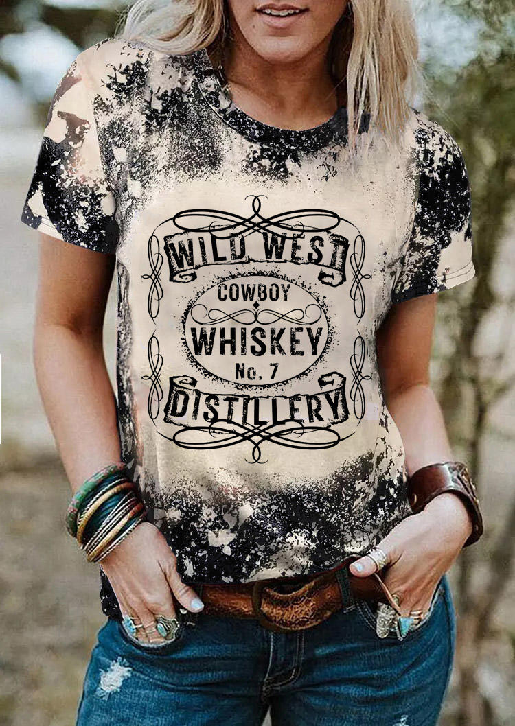 

Wild West Cowboy Whisky Distillery Bleached T-Shirt Tee, Multicolor, SCM011588
