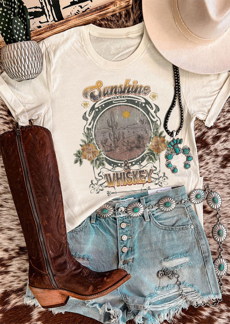 

Sunshine & Whiskey Cactus Desert T-Shirt Tee - Apricot, SCM011618