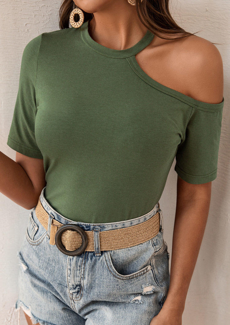 

One Sided Cold Shoulder Blouse - Army Green, SCM011680