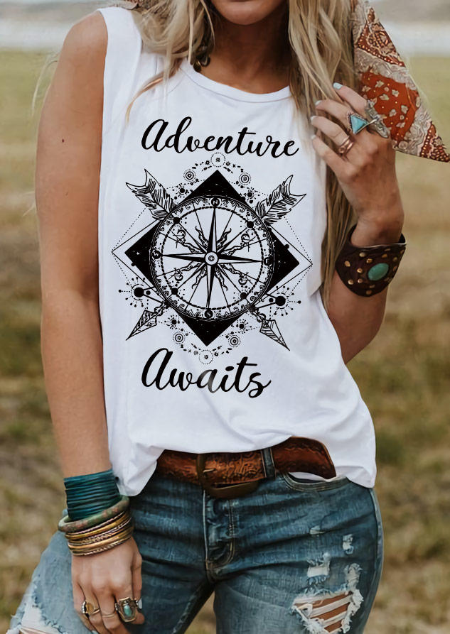 

Adventure Awaits Arrow O-Neck Tank - White, SCM011833