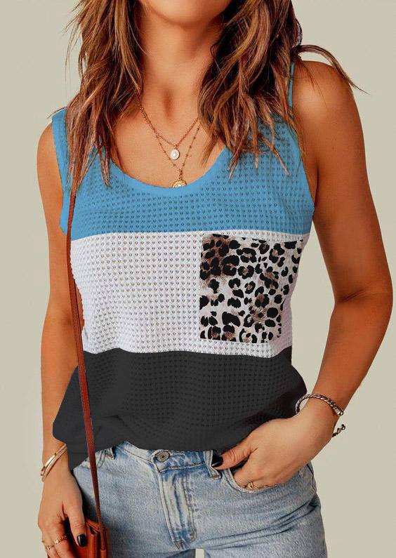 

Leopard Color Block Pocket Tank, Multicolor, SCM011543