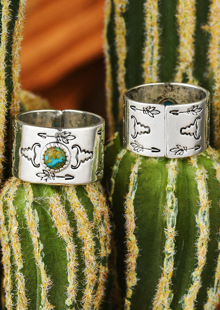 

Steer Skull Arrow Turquoise Open Ring, Silver, SCM011575