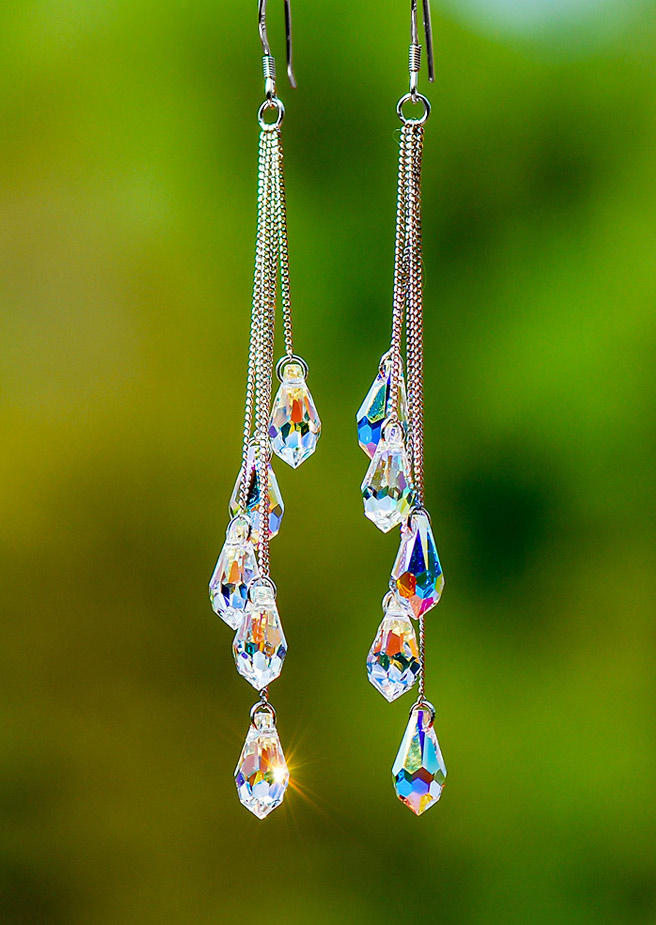 

Crystal Tassel Water Drop Earrings, Silver, SCM011637