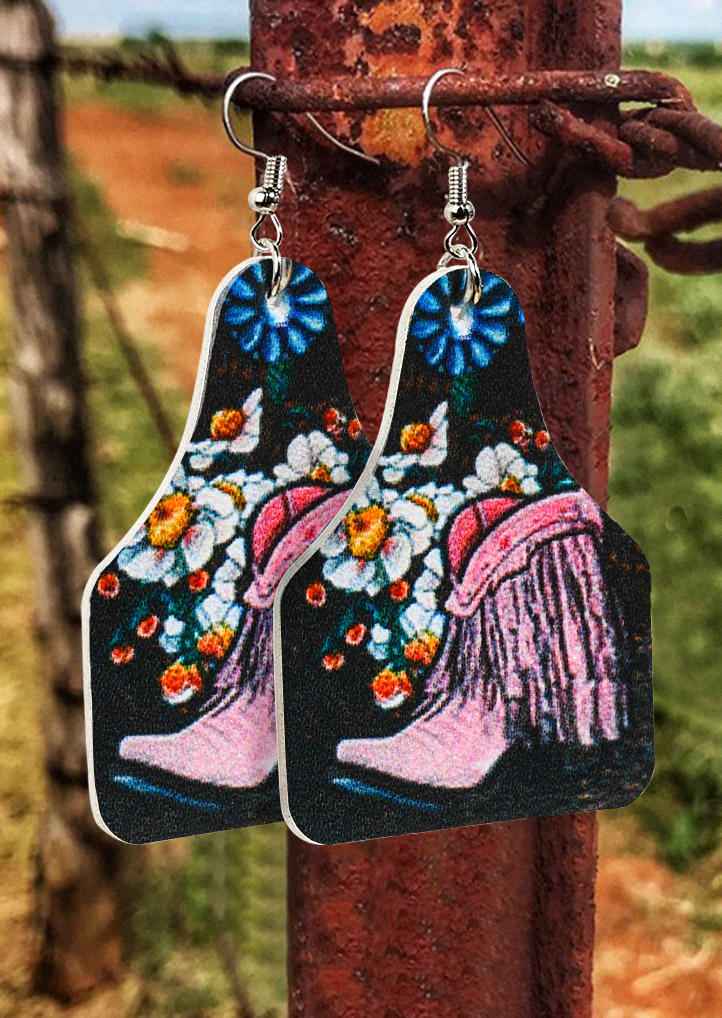 

Floral Turquoise Boots Leather Earrings, Multicolor, SCM011708