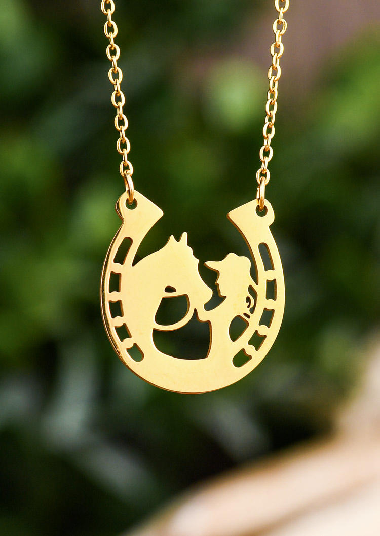

Horse Girl Hollow Out Necklace, Gold, SCM011703