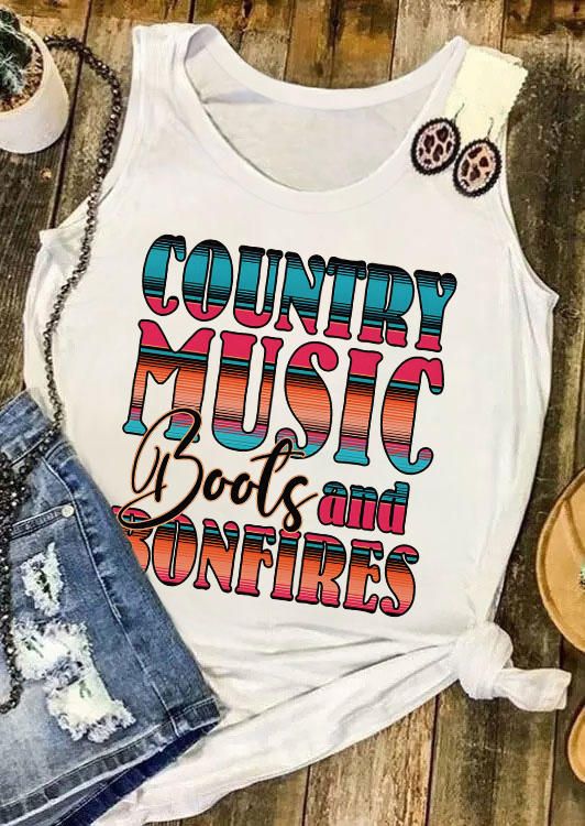 

Country Music Boots And Bonfires Casual Tank - White, SCM011857