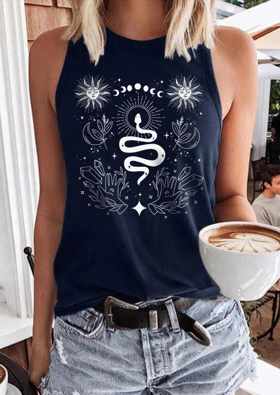 

Snake Sun Moon O-Neck Tank - Navy Blue, SCM011924