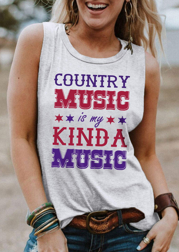 

Country Music Is My Kinda Music O-Neck Tank - Light Grey, Gray, SCM011935