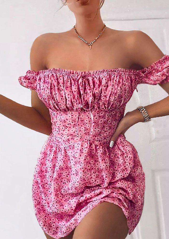 Ditsy Floral Tie Ruffled Mini Dress - Pink