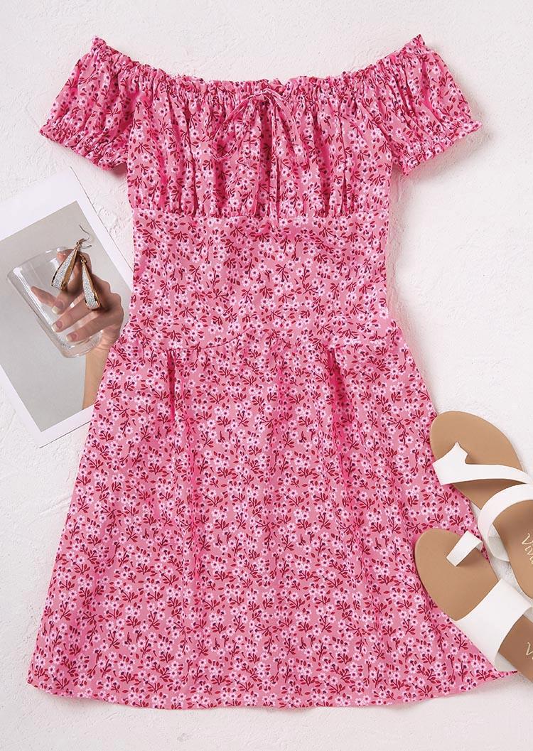 Ditsy Floral Tie Ruffled Mini Dress - Pink